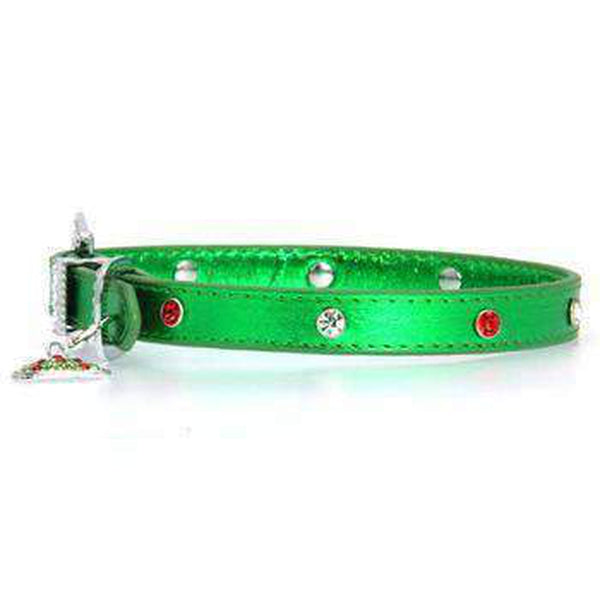 Foxy Metallic Green Christmas Collar w/Christmas Tree Charm by Cha-Cha Couture, Collars and Leads, Furbabeez, [tag]