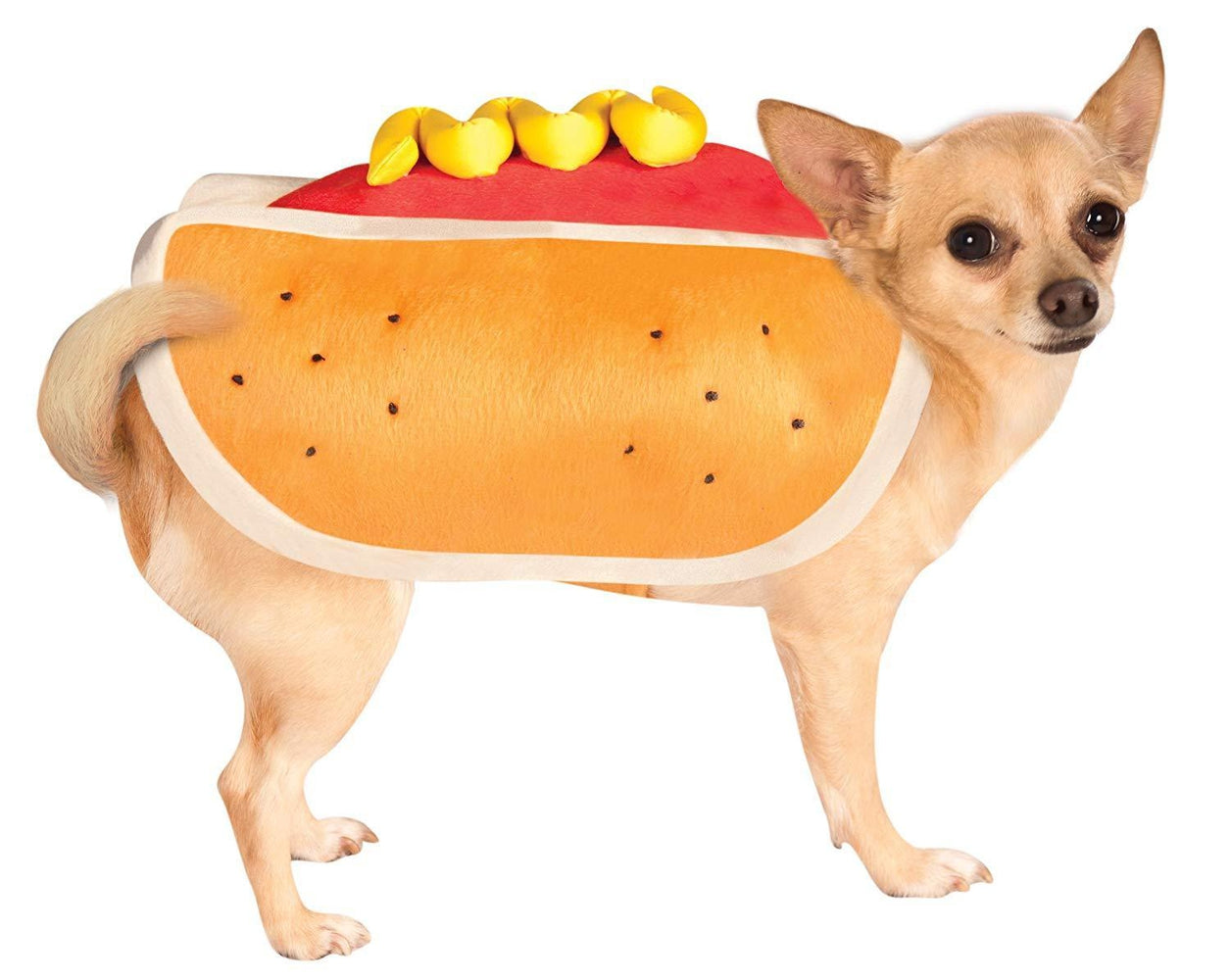 Hot dog REDBROKOLY mascot with mustard. Hot dog costume