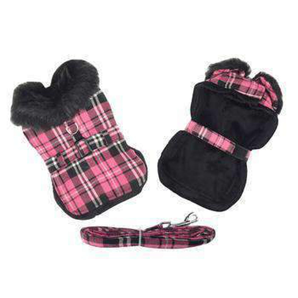 Pink & White Plaid Designer Dog Harness Coat and Matching Leash-  XSmall-2X-Large